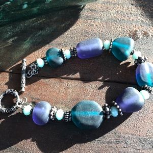 Sterling Silver Frosted Matte Sea Glass Bracelet